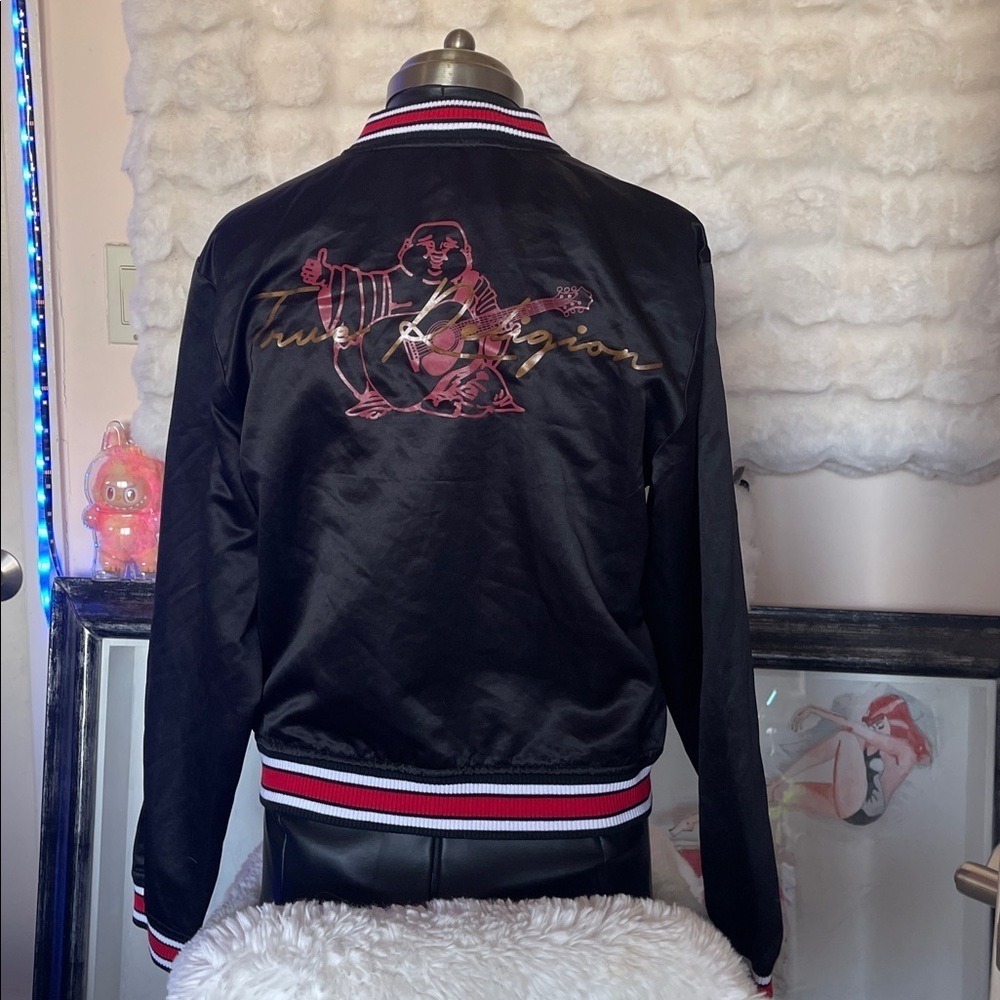 True Religion Black Varsity Jacket with Red and White Trim nwt - Picture 5 of 10
